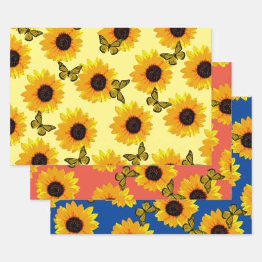 Olieverf zonnebloemen en vlinders, inpakpapier vel (Set)