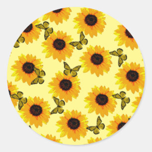 Olieverf zonnebloemen en vlinders, ronde sticker