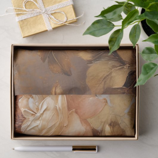 Olieverfcrème wit koperen rozen najaar tissuepapier (Geschenk)