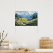 olieverfschilderende wikkelpaden voor bergen poster (Keuken)