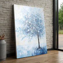 Olieverfschilderij Abstracte Blue Tree Wall Art