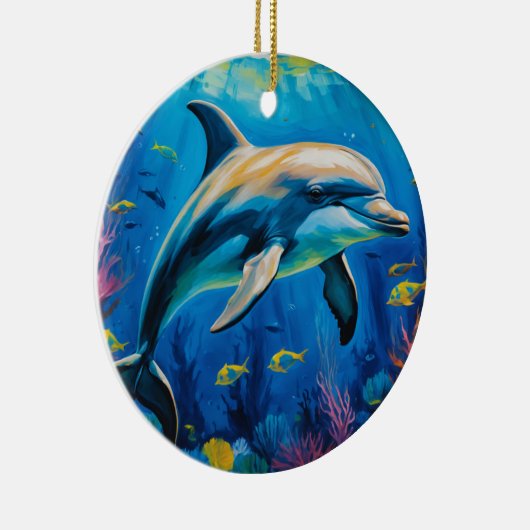 olieverfschilderij Dolfijn Keramisch Ornament (Rechts)