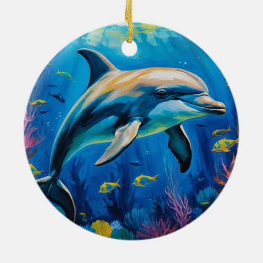 olieverfschilderij Dolfijn Keramisch Ornament (Achterkant)