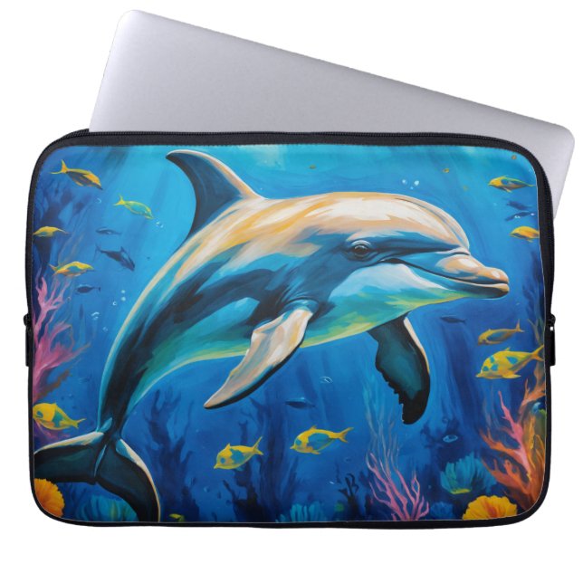 olieverfschilderij Dolfijn Laptop Sleeve (Voorkant)