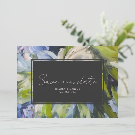 Olieverfschilderij Geïnspireerd Bloemen Blauw Brui Save The Date (Staand voorkant)