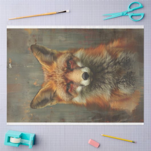 Olieverfschilderij geweven van vos decoupage tissuepapier (Craft)