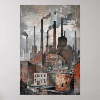 olieverfschilderij industrieel landschap poster