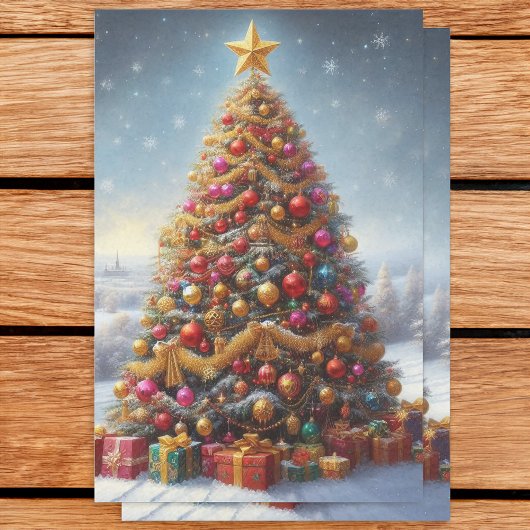  Olieverfschilderij Kerstboom Decoupage Tissuepapier