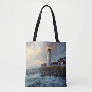 Olieverfschilderij met textuur van een vuurtoren tote bag