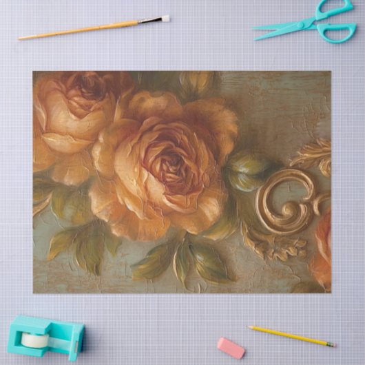 Olieverfschilderij terracotta koperen rozen gouden tissuepapier (Craft)