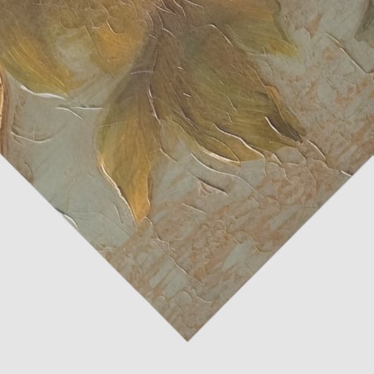 Olieverfschilderij terracotta koperen rozen gouden tissuepapier (Detail)