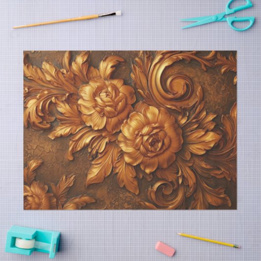 Olieverfschilderij terracotta koperen rozen gouden tissuepapier (Craft)