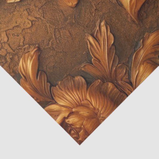 Olieverfschilderij terracotta koperen rozen gouden tissuepapier (Detail)