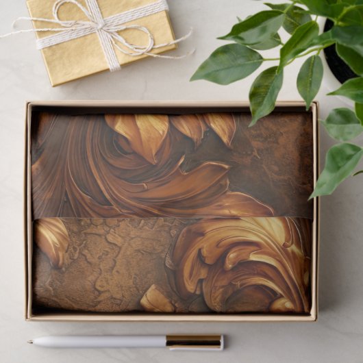 Olieverfschilderij terracotta koperen rozen gouden tissuepapier (Geschenk)