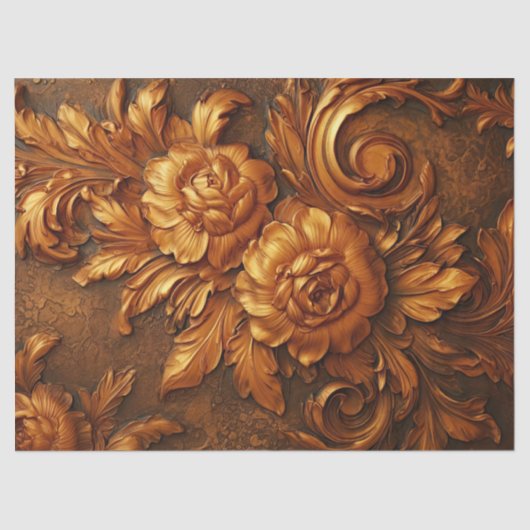 Olieverfschilderij terracotta koperen rozen gouden tissuepapier (Voorkant)