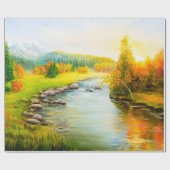 olieverfschilderij van de beautifl - herfstlandsch cadeaupapier (Vlak)