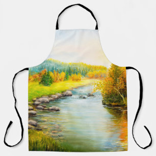 olieverfschilderij van de beautifl - herfstlandsch schort