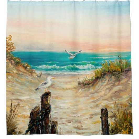 olieverfschilderij van de kustduinen van de oceaan douchegordijn (Voorkant)