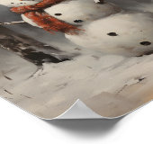 Olieverfschilderij van een sneeuwman met Pet & rod Poster (Hoek)