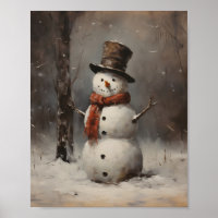 Olieverfschilderij van een sneeuwman met Pet & rod