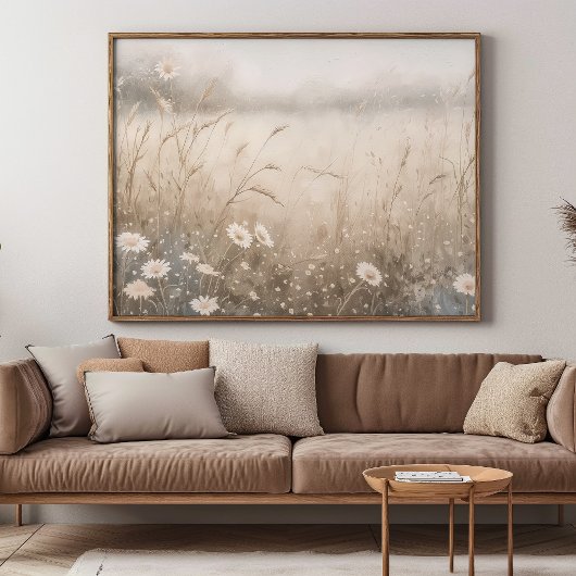 Olieverfschilderij van een veld van bloemen en gra poster