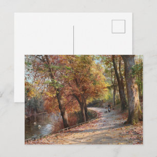 Olieverfschilderij van een vintage herfstbos meer briefkaart