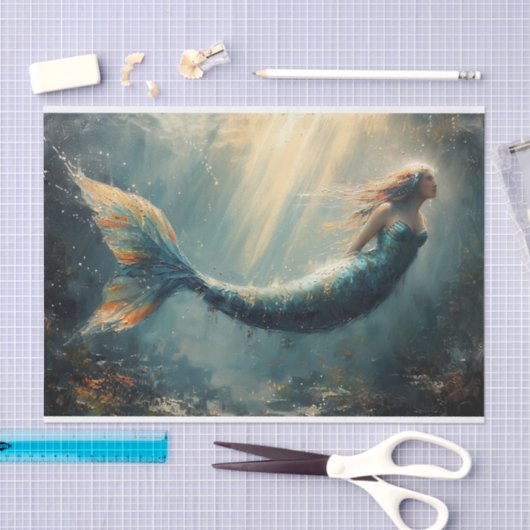 Olieverfschilderij van een zeemeermin in zonlicht tissuepapier (Craft)