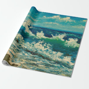 olieverfschilderij van het strand van zee, prachti cadeaupapier