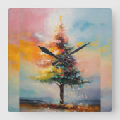 Olieverfschilderij van Kerstboom Vierkante Klok (Voorkant)