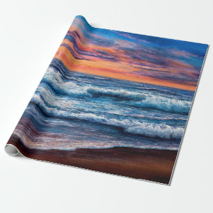 olieverfschilderij van Ocean en strand op canvas.  Cadeaupapier