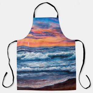 olieverfschilderij van Ocean en strand op canvas.  Schort