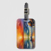 Olieverfschilderij van oranje zonsondergang boven bagagelabel (Voorkant (verticaal))
