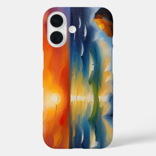 Olieverfschilderij van oranje zonsondergang boven  iPhone 16 hoesje
