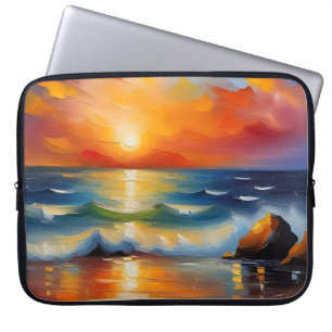 Olieverfschilderij van oranje zonsondergang boven  laptop sleeve
