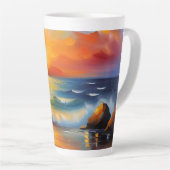 Olieverfschilderij van oranje zonsondergang boven  latte mok (Rechterhoek)