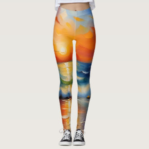 Olieverfschilderij van oranje zonsondergang boven  leggings