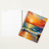 Olieverfschilderij van oranje zonsondergang boven planner (Display)