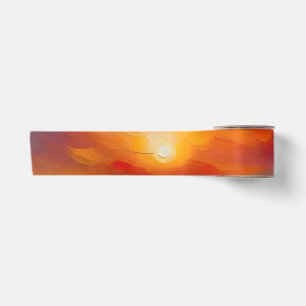 Olieverfschilderij van oranje zonsondergang boven satijnen lint