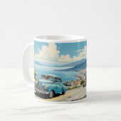 olieverfschilderij van oude auto en stad koffiemok (Voorkant links)