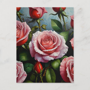 Olieverfschilderij van rozenbloemen briefkaart
