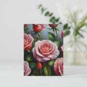 Olieverfschilderij van rozenbloemen briefkaart (Staand voorkant)