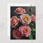 Olieverfschilderij van rozenbloemen briefkaart (Voorkant / Achterkant)