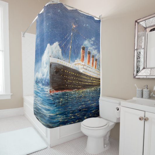 olieverfschilderij van Titanic en ijsberg op n Douchegordijn (In situ)