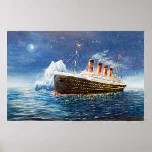 olieverfschilderij van Titanic en ijsberg op n Poster