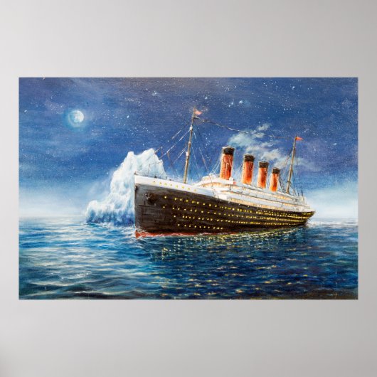 olieverfschilderij van Titanic en ijsberg op n Poster (Voorkant)