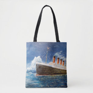 olieverfschilderij van Titanic en ijsberg op n Tote Bag