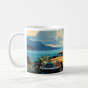 olieverfschilderij van Yellow Classic Car Koffiemok