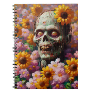 Olieverfschilderij van Zombie in Bloemenveld Hallo Notitieboek