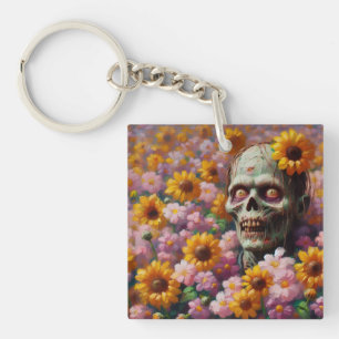 Olieverfschilderij van Zombie in Bloemenveld Hallo Sleutelhanger