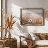 Olieverfschilderij Veld van bloemen met een mistig Poster